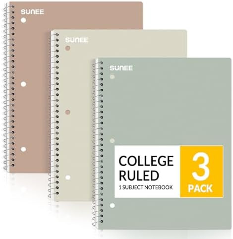 SUNEE Spiral Notebooks, 3 Pack, 1-Subject, College Ruled Paper, 8" x 10-1/2", 70 Sheets per Noteb... | Amazon (US)