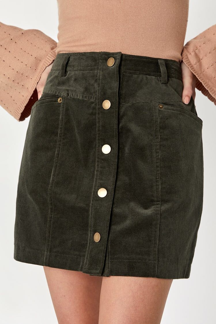 Charming Feeling Olive Green Corduroy Mini Skirt | Lulus (US)