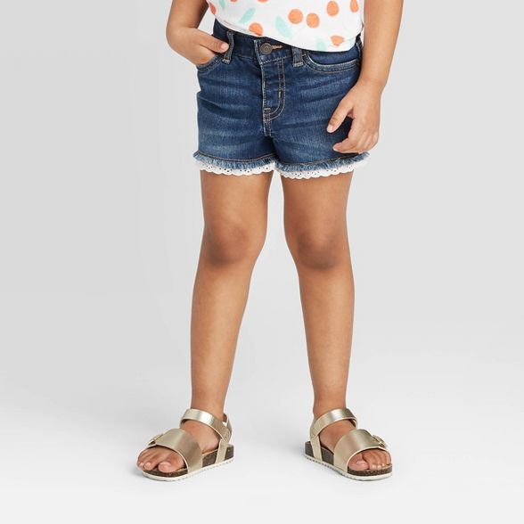 Toddler Girls' Lace Hem Jean Shorts - Cat & Jack™ Dark Wash | Target