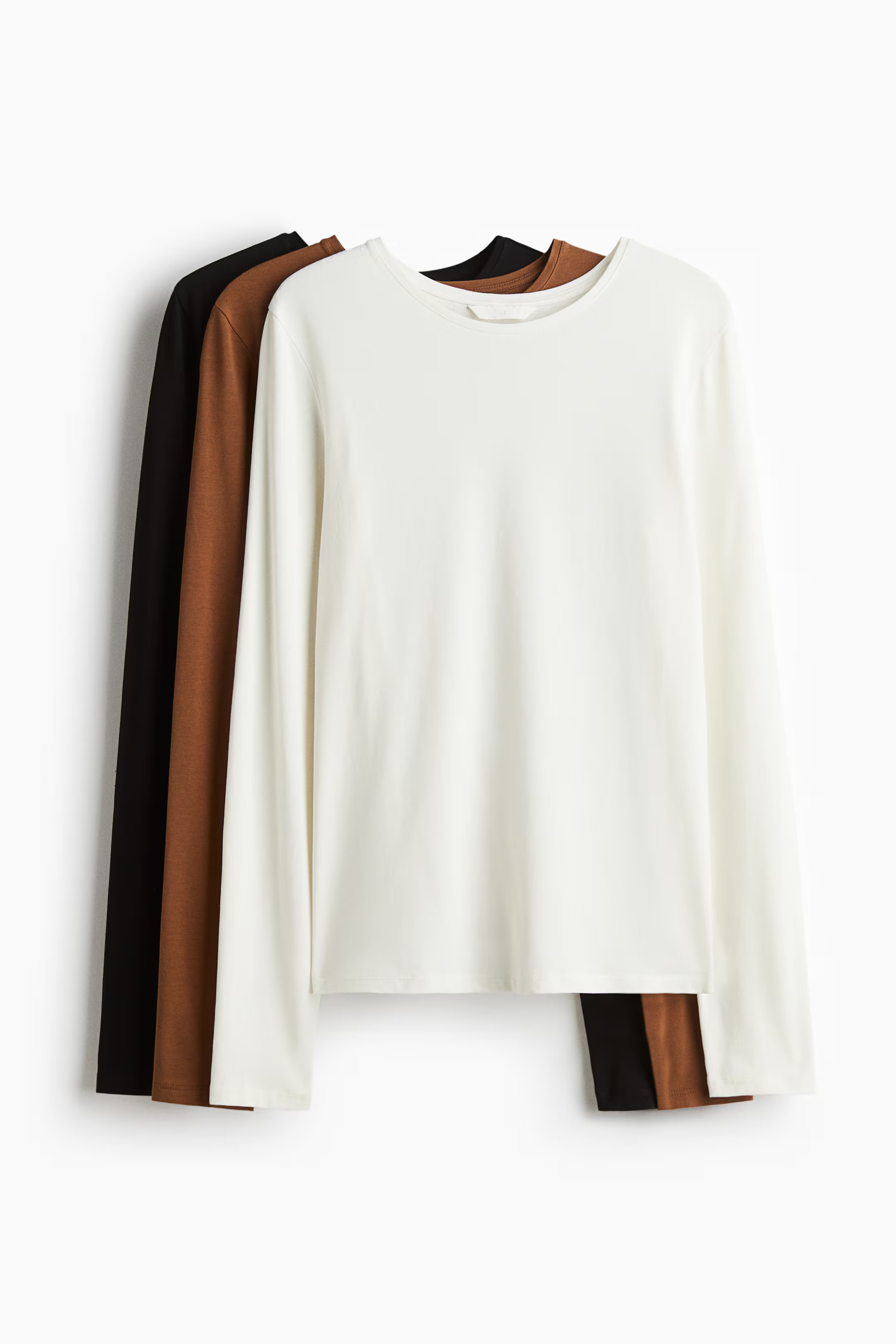 3-pack Jersey Tops - White/brown/black - Ladies | H&M US | H&M (US + CA)