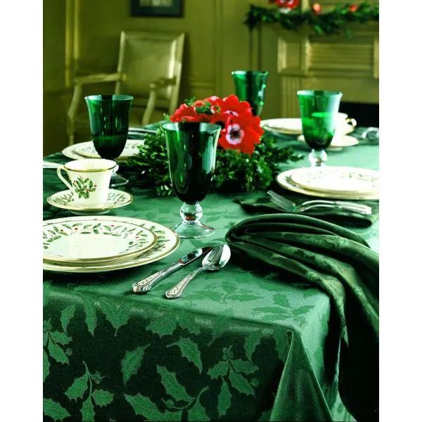 Lenox Holly Damask Green Tablecloth | Bed Bath & Beyond