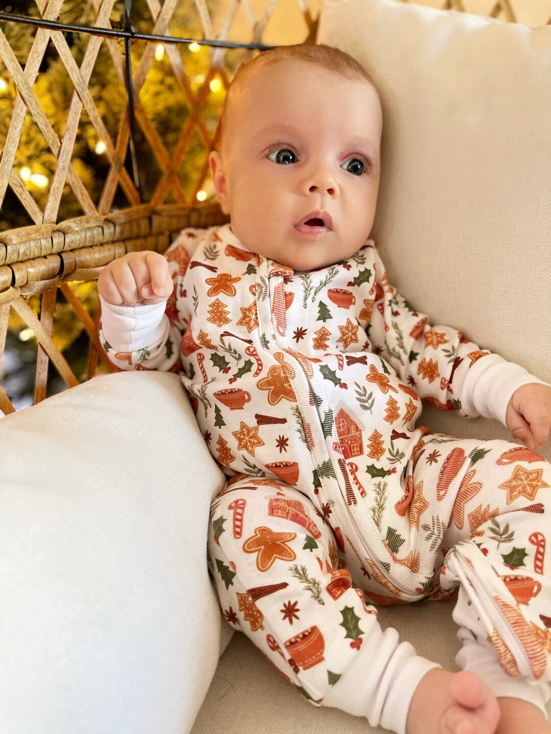 Organic Double Zip Romper in Sugar Spice Boho Christmas Pajamas Baby / Toddler Unisex Pjs Gingerb... | Etsy (US)