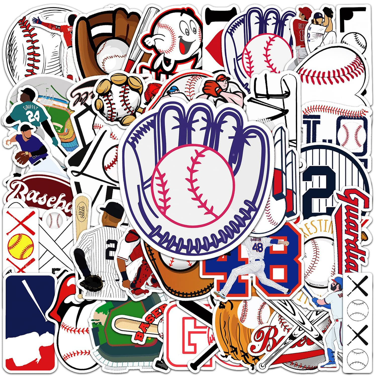 JOICEE 50pcs Baseball Stickers，Waterproof Vinyl Baseball Tattoos for Kids Teens Boys Adults, Sp... | Amazon (US)