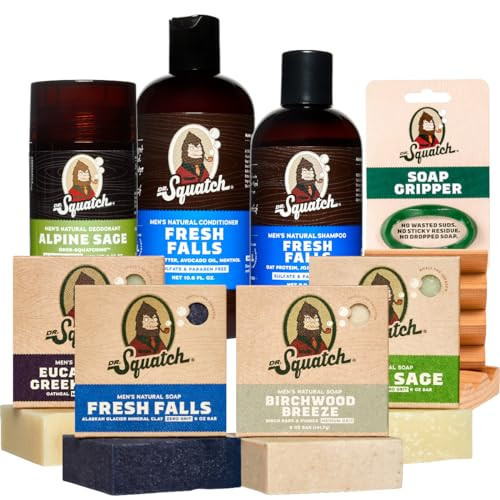 Dr. Squatch Men's Natural Grooming Set - Shampoo, Conditioner, Aluminum-free Deodorant, Soap Gripper, and Saver - Fresh Falls, Alpine Sage, Birchwood Breeze Scents | Amazon (US)