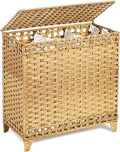 Laundry Hamper with 3 Removable Liner Bags; 132L Handwoven Rattan Laundry Basket with Lid & Heigh... | Amazon (US)