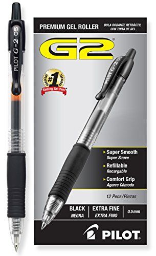 Pilot G2 Retractable Gel Roller Ball Pen with 0.5mm Extra Fine Point, Black Ink, 12-Pieces (31002) | Amazon (US)