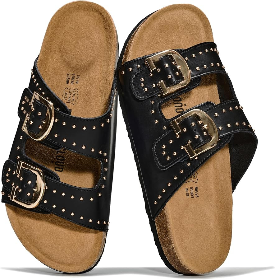 Project Cloud 100% Genuine Leather Flat Sandals For Women 2026 Cork Footbed Womens Sandals with M... | Amazon (US)