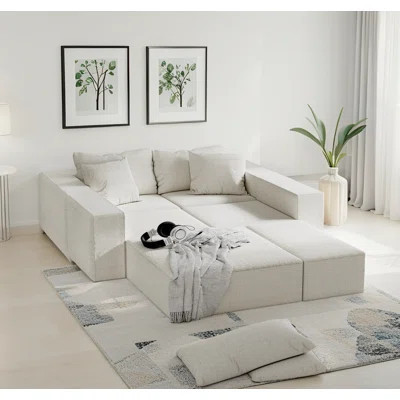 Modern Upholstered Sectional Sofa Couch Set With 6 Pillows Beige | Wayfair North America