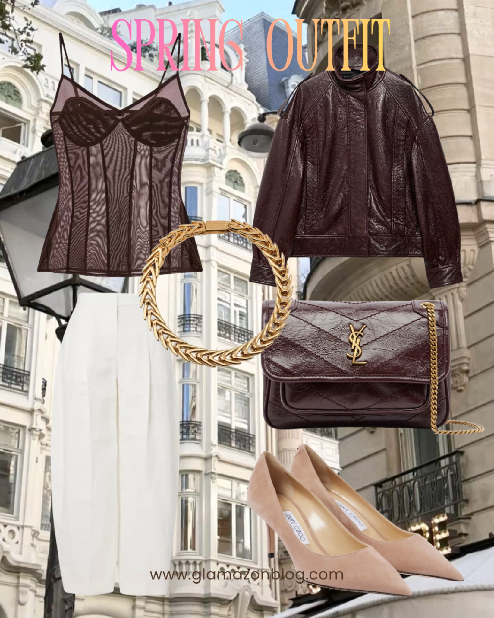 Corset, Zara corset, brown leather jacket, white trousers, suede pumps, ysl bag, gold necklace 

#LTKpartywear #LTKsummer #LTKspring