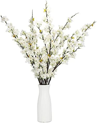 Floerve 5 Pcs White Cherry Blossom Flowers Artificial Silk Cherry Blossom Branches 41" Tall for V... | Amazon (US)