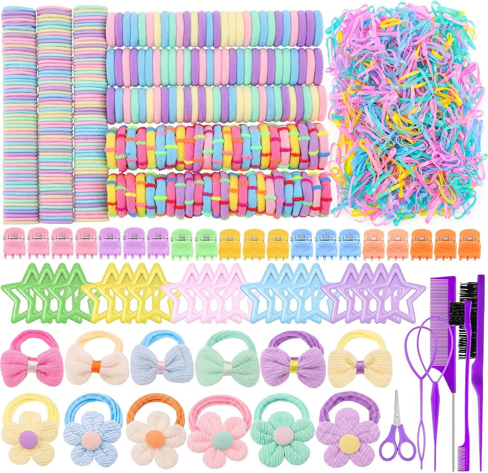 Toddler Hair Accessories Set, 1208 Pieces, Multicolor Ties & Clips | Amazon (US)