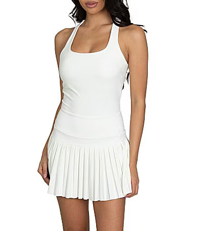 GOLD HINGE Scoop Neck Sleeveless Criss-Cross Back Pleated Tennis Dress - L | Dillard's
