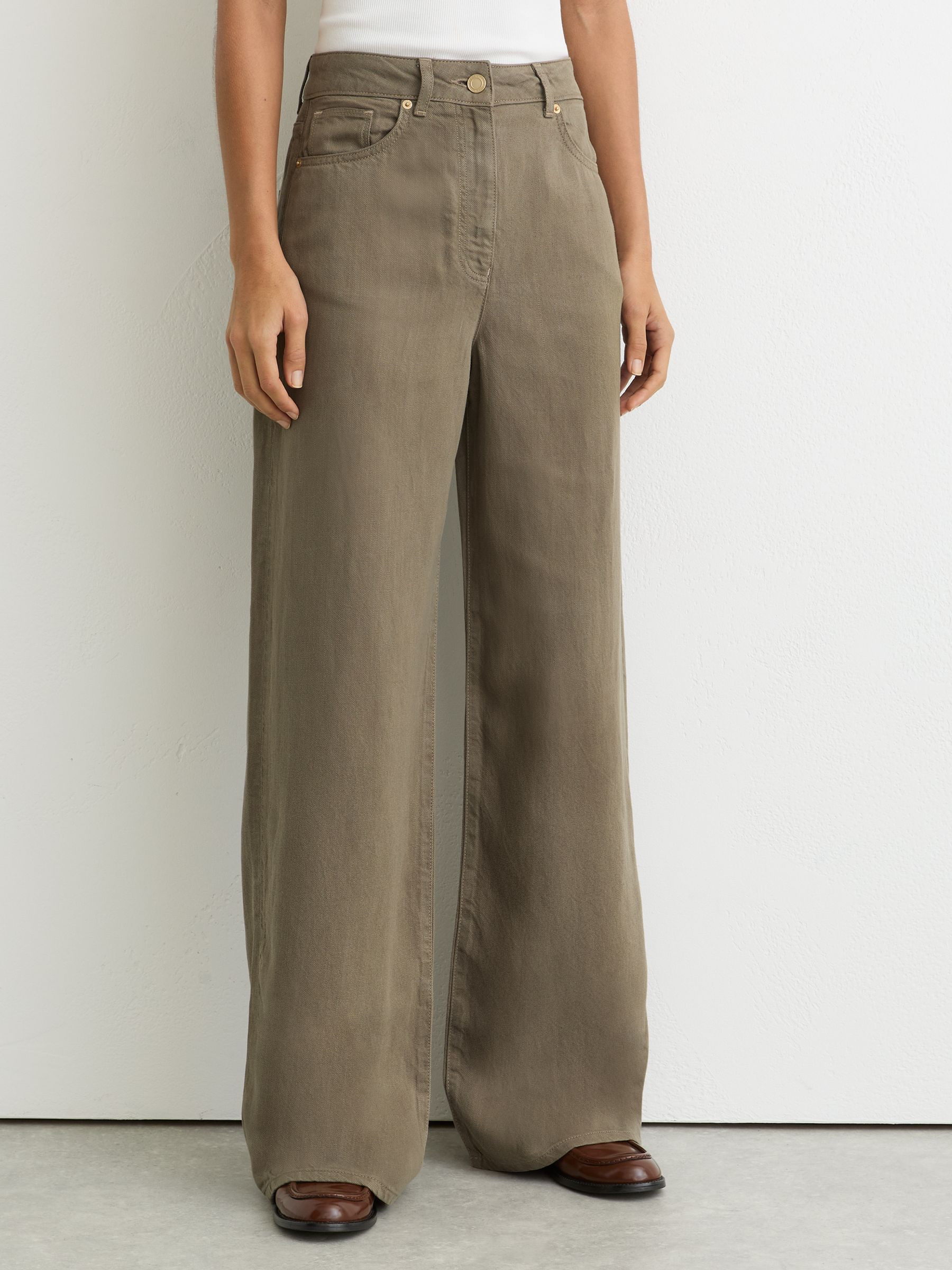 Reiss Petite Lyocell-Linen Wide-Leg Trousers in Khaki Green - REISS | Reiss UK