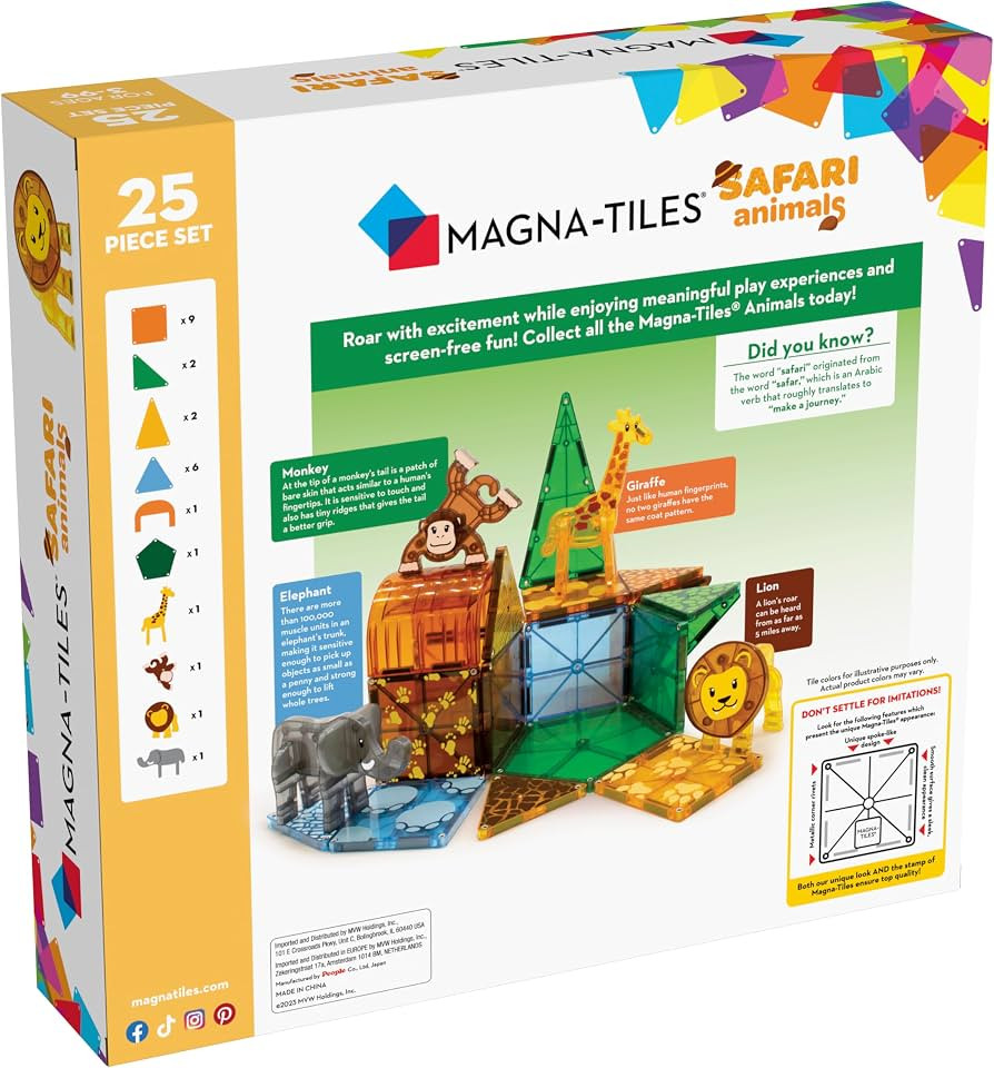 MAGNA-TILES Safari Animals 25-Piece Magnetic Construction Set, The ORIGINAL Magnetic Building Bra... | Amazon (US)
