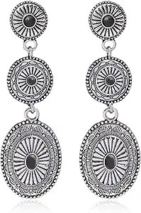 Western Earrings Outfit for Women Oval Silver Earrings Dangle Turquoise Western Jewelry Country C... | Amazon (US)
