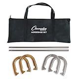 Champion Sports Classic Horseshoe Set: Traditional Outdoor Lawn Game includes Four Professional Solid Steel Horseshoes with Solid Steel Stakes & Carrying Case | Amazon (US)