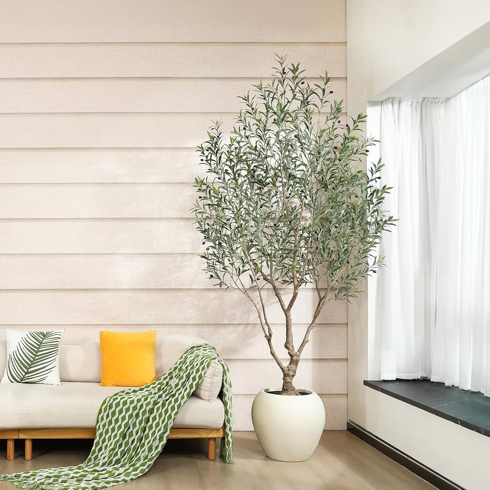 Olive Trees Artificial Indoor, 8 Feet Tall Faux Olive Tree with Round Artisan Planter, Premium Ha... | Amazon (US)