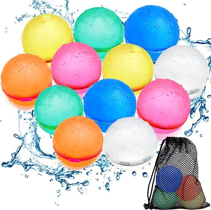 SOPPYCID Reusable Water Bomb Balloons, Latex-Free Silicone Water Ball with Mesh Bag, Self-Sealing... | Amazon (US)