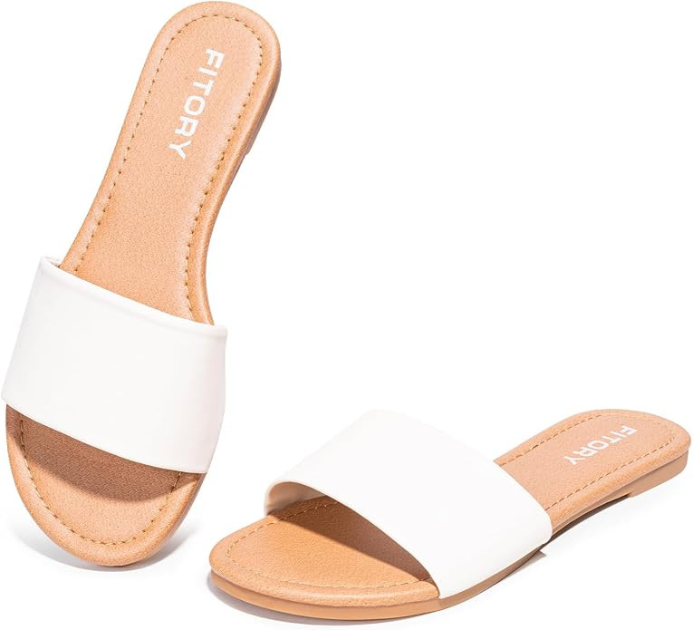 FITORY Women's Slide Sandals Fashion Square Open Toe with Cushioned Footbed Slippers for Beach Si... | Amazon (US)