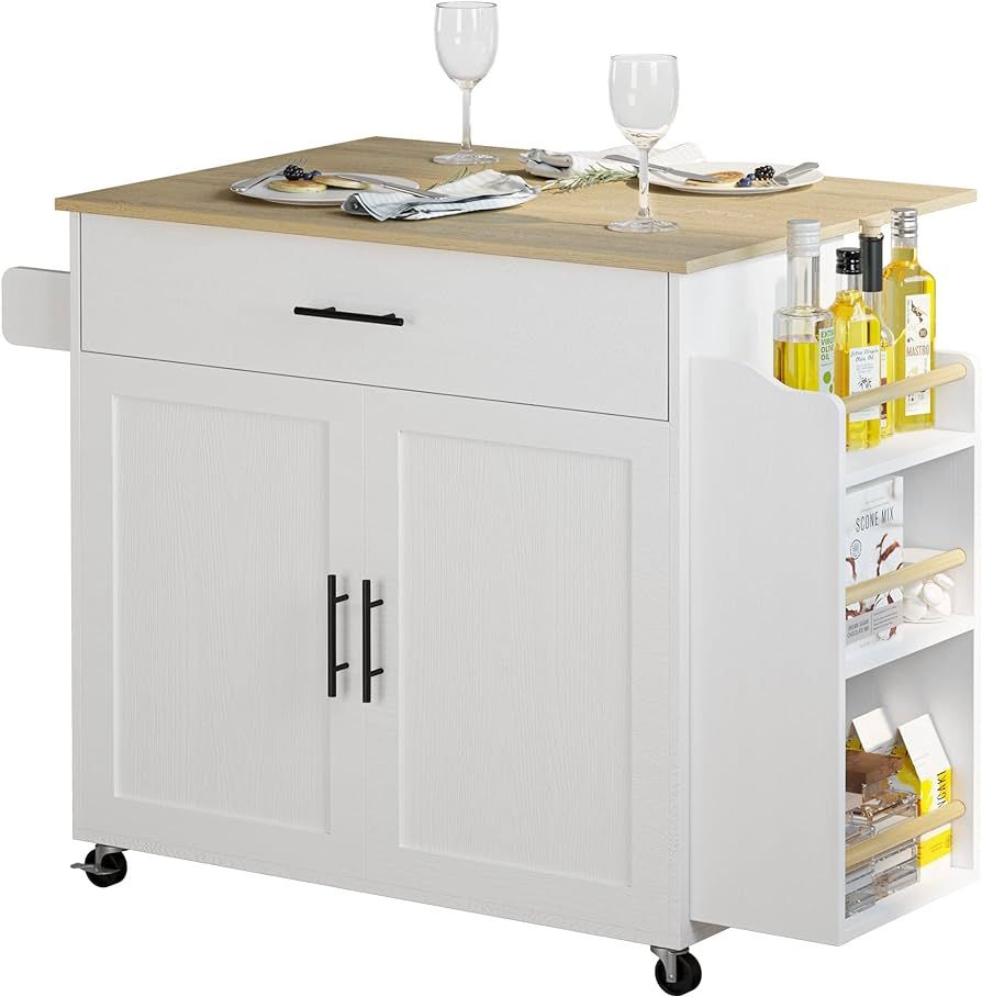 IRONCK Kitchen Island with Storage, Rolling Kitchen Island on Wheels with Drop Leaf, 3 Open Spice... | Amazon (US)