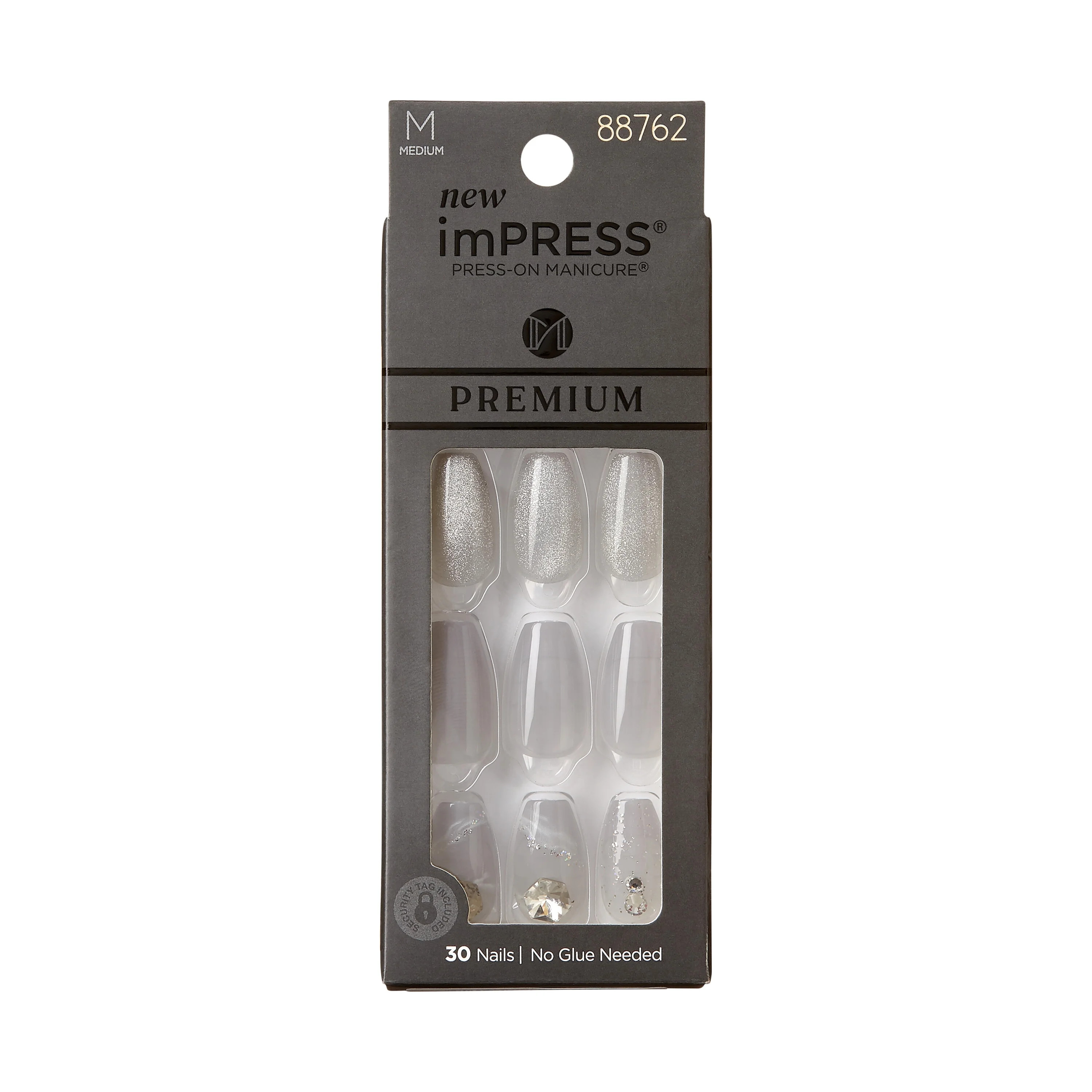 KISS imPRESS Premium Medium Coffin Press-On Nails, Glossy Gray, 30 Pieces - Walmart.com | Walmart (US)