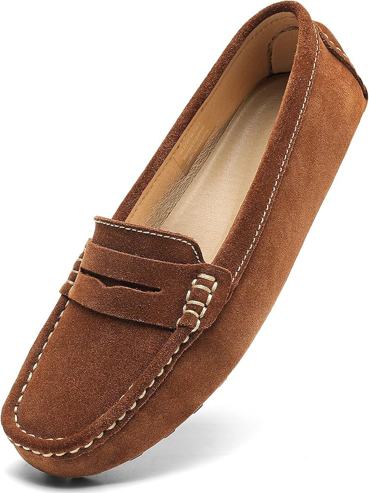 Osslue Women's Suede Leather Casual Penny Loafers Retro Ladies Moccasins Driving Mocs Comfort Sli... | Amazon (US)