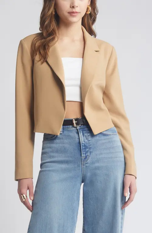 Open Edit Boxy Crop Blazer in Tan Cartouche at Nordstrom, Size Xx-Small | Nordstrom