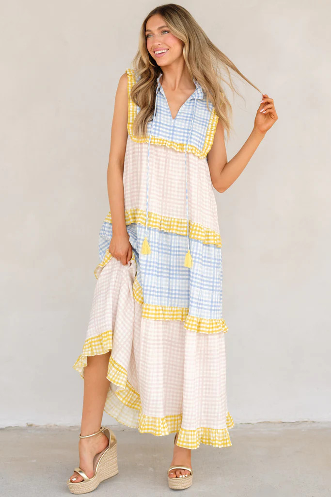 Walking In The Wind Blue Multi Gingham Dress | Red Dress 
