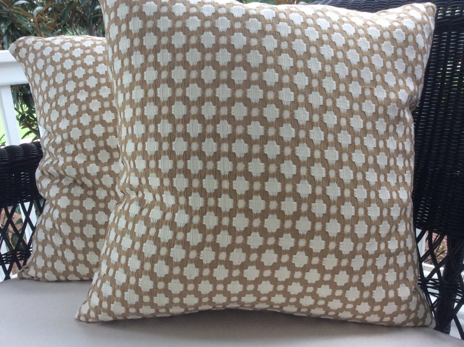 Schumacher Betwixt Pillow Cover, Biscuit Brown White Woven, Linen Backing | Etsy (Global)
