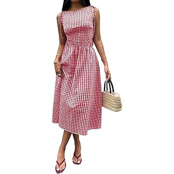 Acelitt Summer Maxi Dresses for Women 2026 Smocked Waist Gingham Dress Flowy A Line Beach Long Su... | Amazon (US)