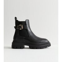 Women's Wide Fit Black Faux Leather Chunky Chelsea Boots New Look | New Look (UK)