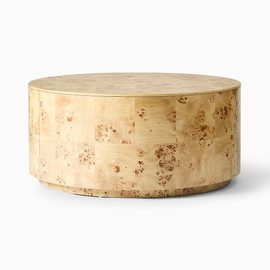 Volume 36"" Round Drum Coffee Table, Burl | West Elm (US)