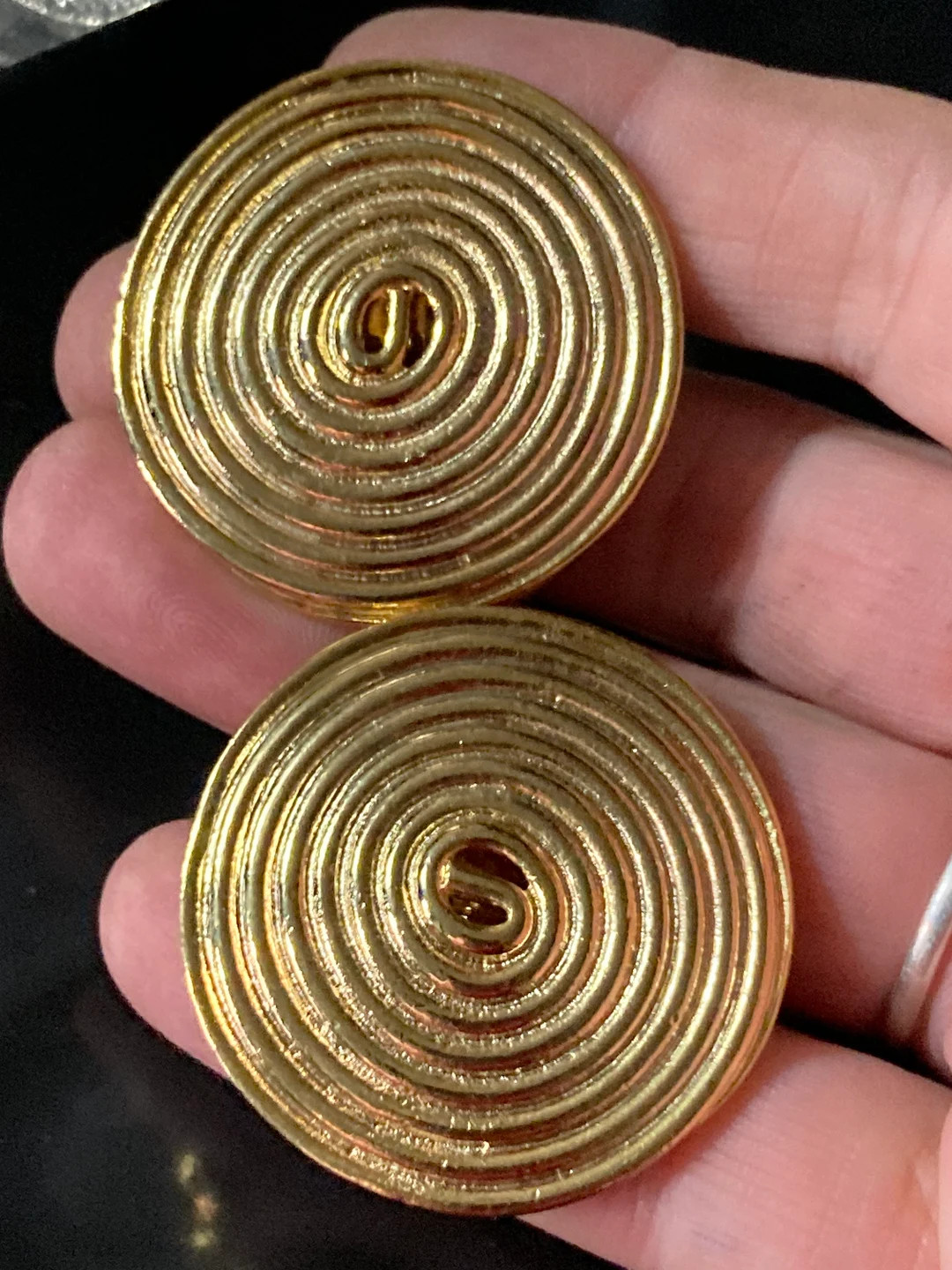 True Vintage Pristine Oversized Gold Plated Etruscan 4.75cm Round Disc Button Earrings Genuine Pe... | Etsy (UK)