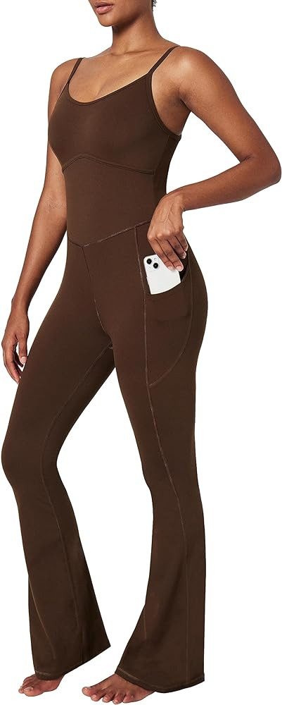Ewedoos Flare Jumpsuits for Women with Pockets Adjustable Strap Sculpting Bodycon Jumpsuit Unitar... | Amazon (US)