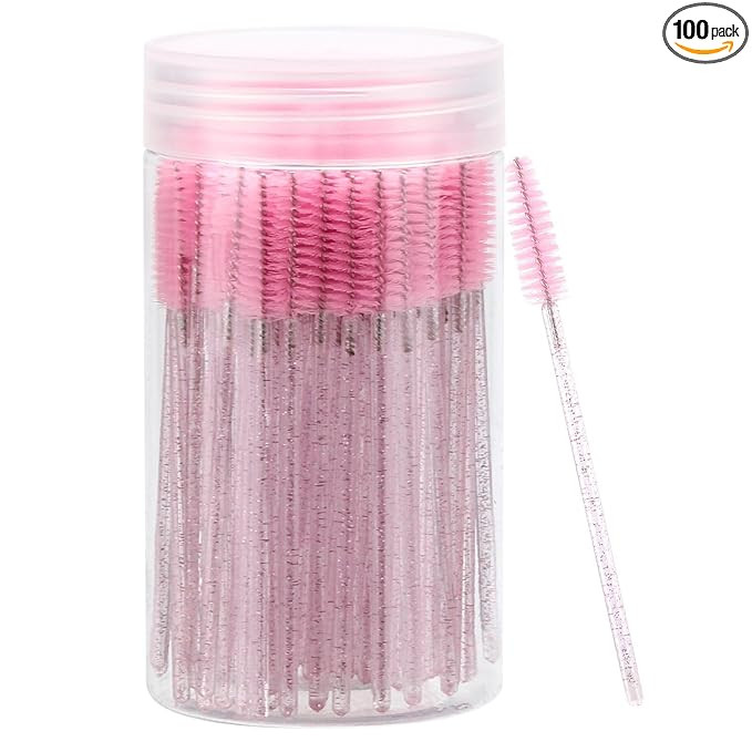 100 Pcs Disposable Mascara Wands, Crystal Eyebrow Spoolies Brush for Eyelash Extensions, Pink Las... | Amazon (US)