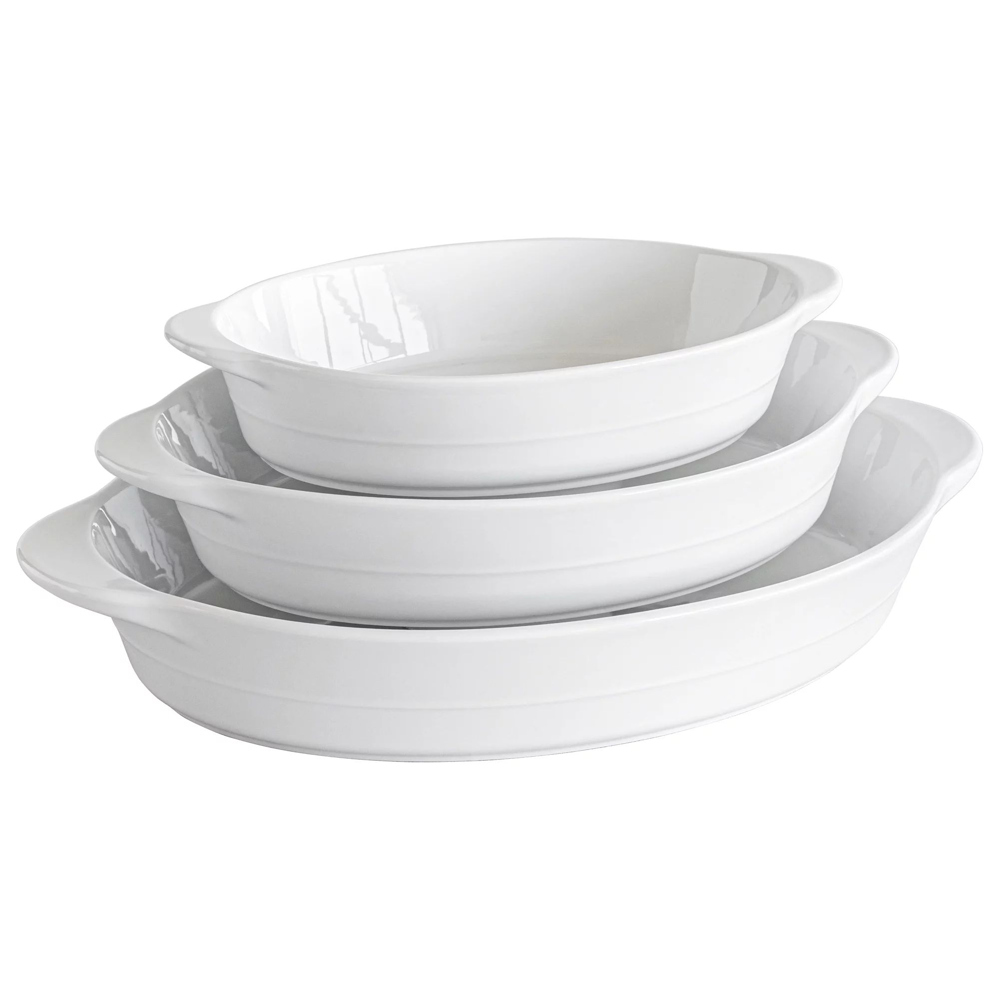 Over and Back Set of 3 White Porcelain Handled Oval Bakers | Walmart (US)