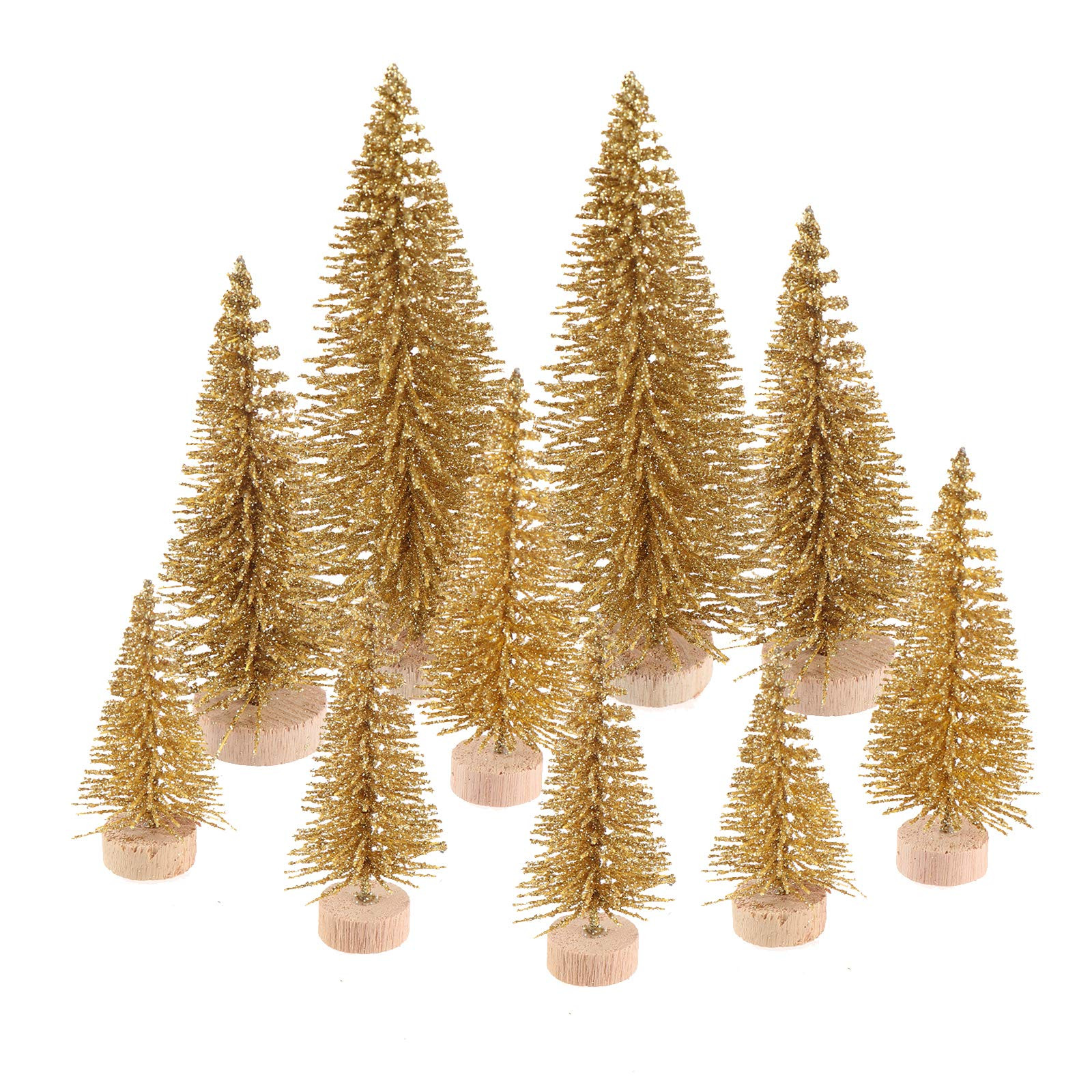 10 Pcs Miniature Christmas Tree Mini Sisal Trees with Wood Base Artificial Snow Frost Trees with ... | Amazon (US)