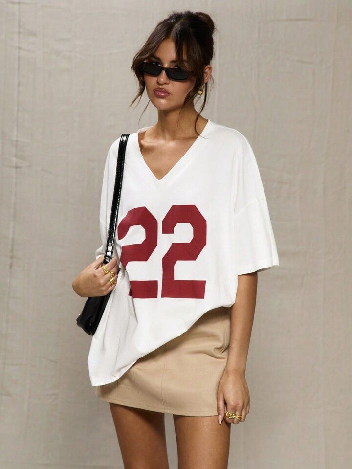 MUSERA White Oversized Baseball T Shirt | SHEIN