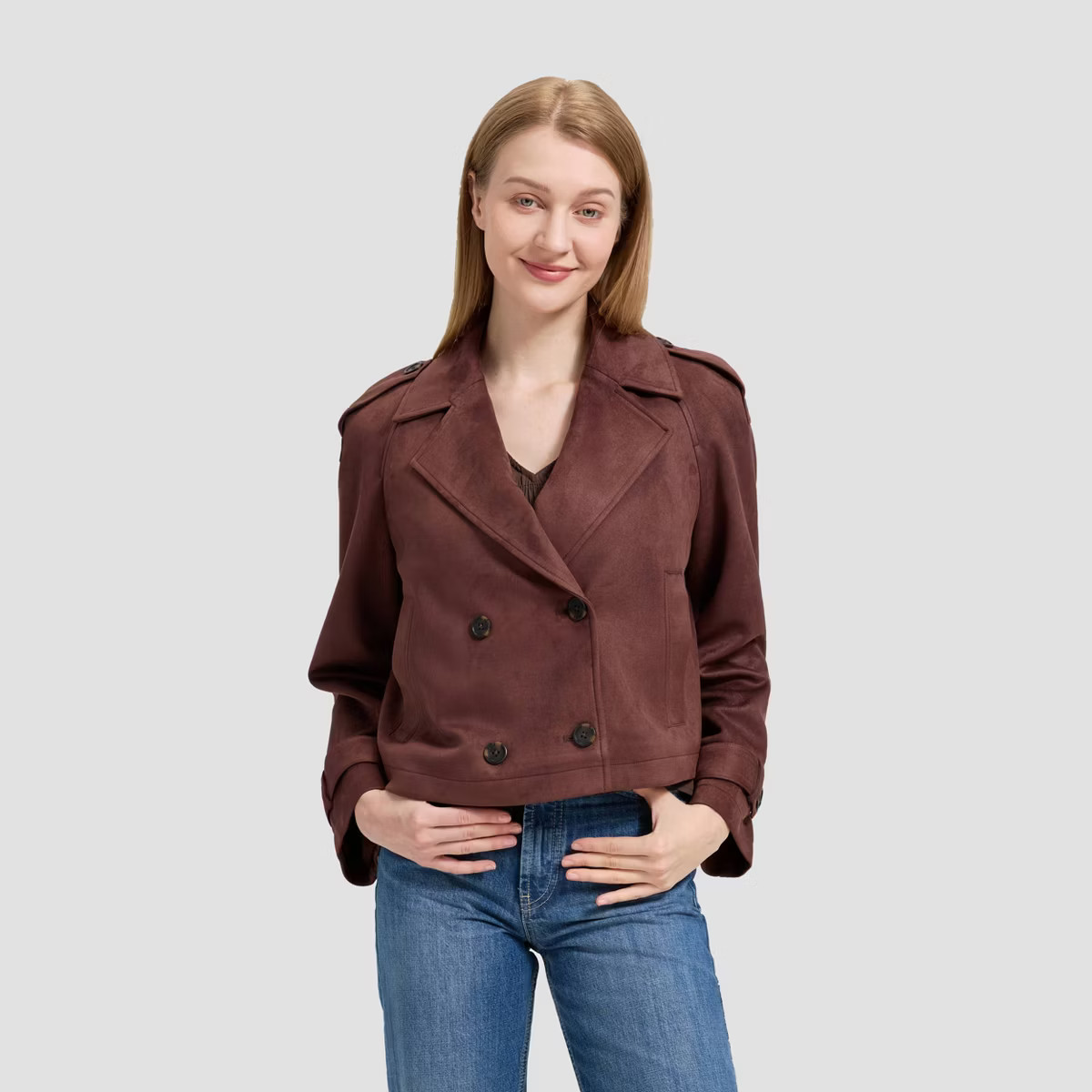 Women's Faux Suede Cropped Trench Coat - Universal Thread™ | Target