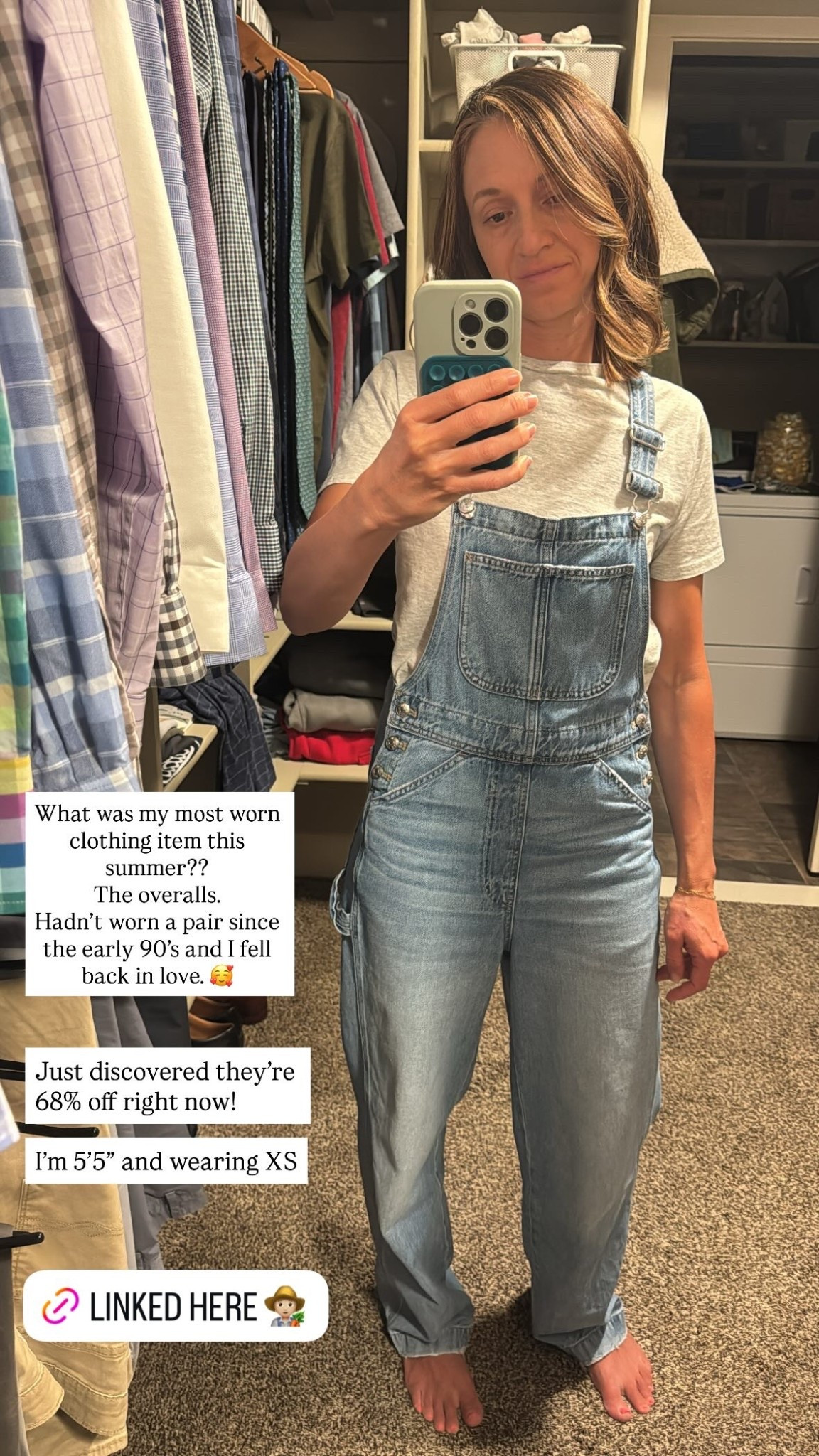 What was my most worn clothing item this summer?? The overalls.

Hadn’t worn a pair since the early 90’s and I fell back in love. 🥰

Just discovered they’re 68% off right now! I’m 5’5” and wearing XS 

#LTKU #LTKxMadewell #LTKSaleAlert