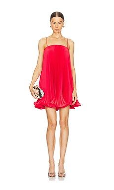 SELEZZA LONDON Mila Pleated Mini Dress in Candy Red from Revolve.com | Revolve Clothing (Global)
