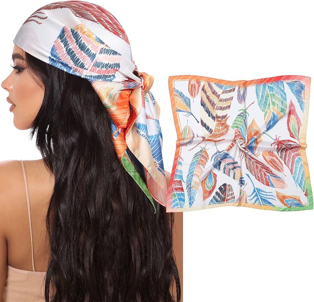 AWAYTR 27.5\u201d Square Satin Head Scarf Hair Scarf for Women's Hair Silk Bandana for Women Silk... | Amazon (US)