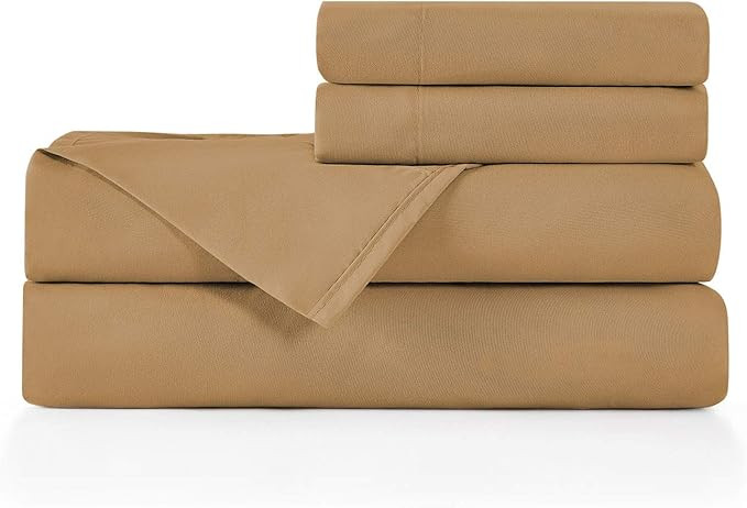 BASIC CHOICE Brushed Microfiber Bed Sheet Set, Mocha, King, 4 Pieces | Amazon (US)