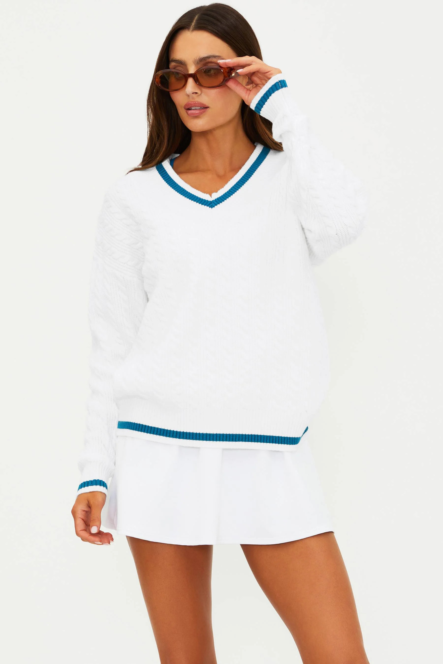 Montana Sweater Birdie Blue | White Cable Knit Sweater | Beach Riot | Beach Riot