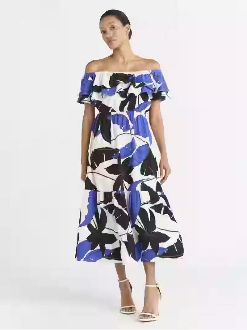 Sofia by Sofia Vergara Women's Ruffle Off Shoulder Maxi Dress, Above Ankle Length, Sizes XS-XXXL | Walmart (US)