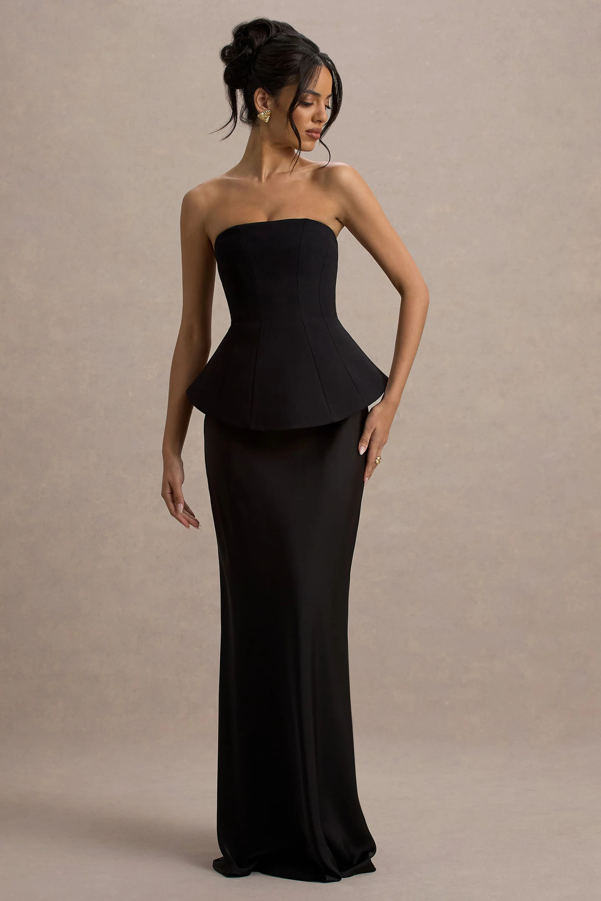 Ohio | Black Strapless Corset Maxi Dress | Club L London