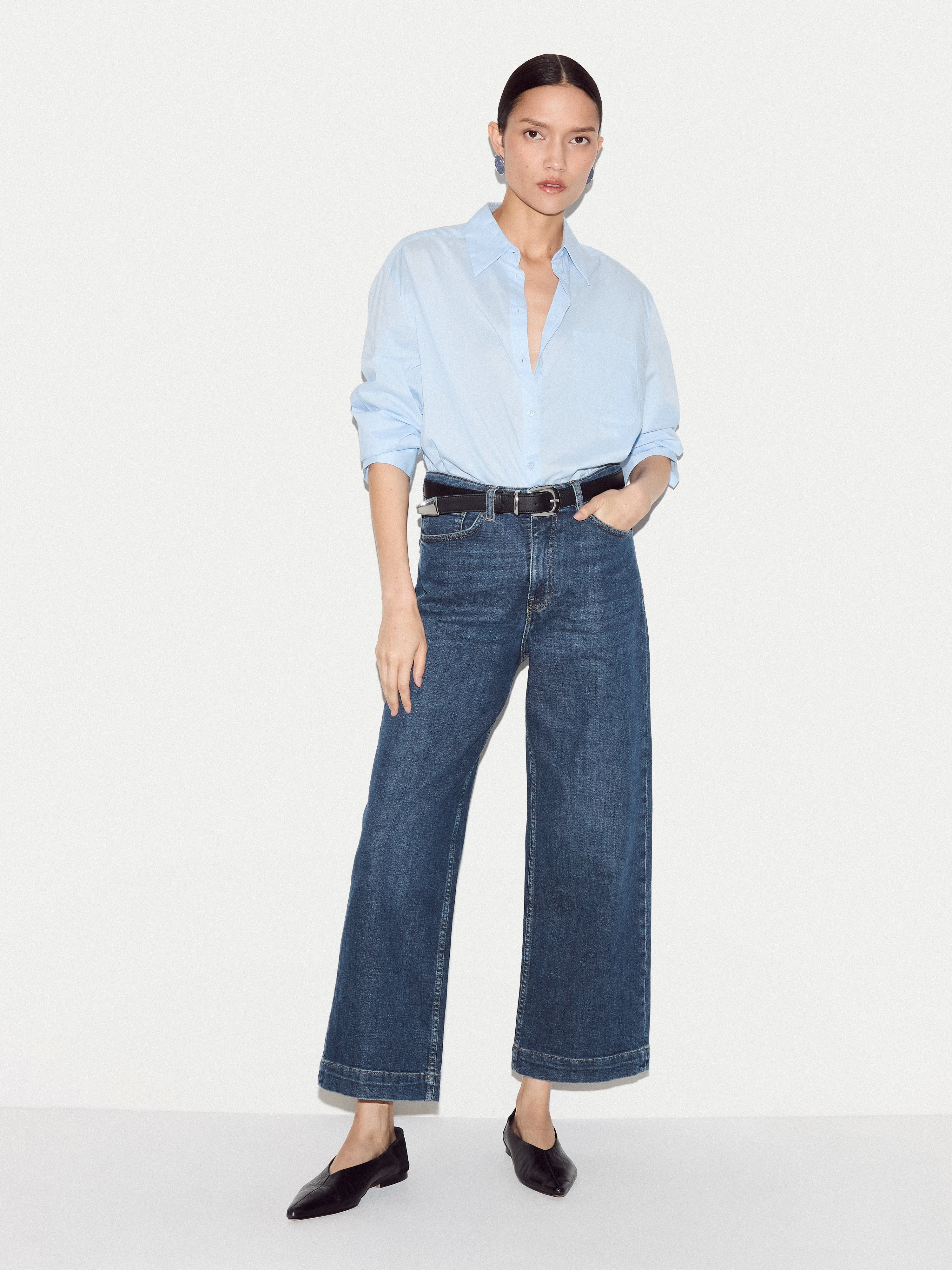 Tyne Wide Leg Cropped Jean | Vintage Mid Blue | Jigsaw (UK)
