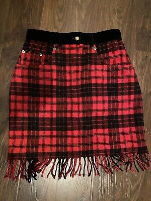 Women Vintage FRINGED Wool Plaid Blanket Mini Skirt Red/Black Express ITALY 9/10  | eBay | eBay US