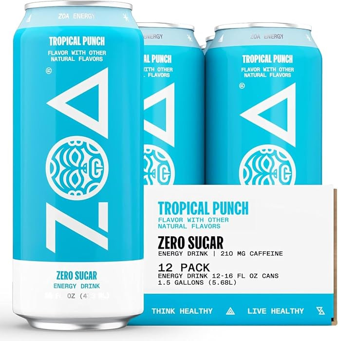 ZOA Zero Sugar Energy Drink, Tropical Punch, 12 Pack, 16 Fl Oz Cans | Amazon (US)