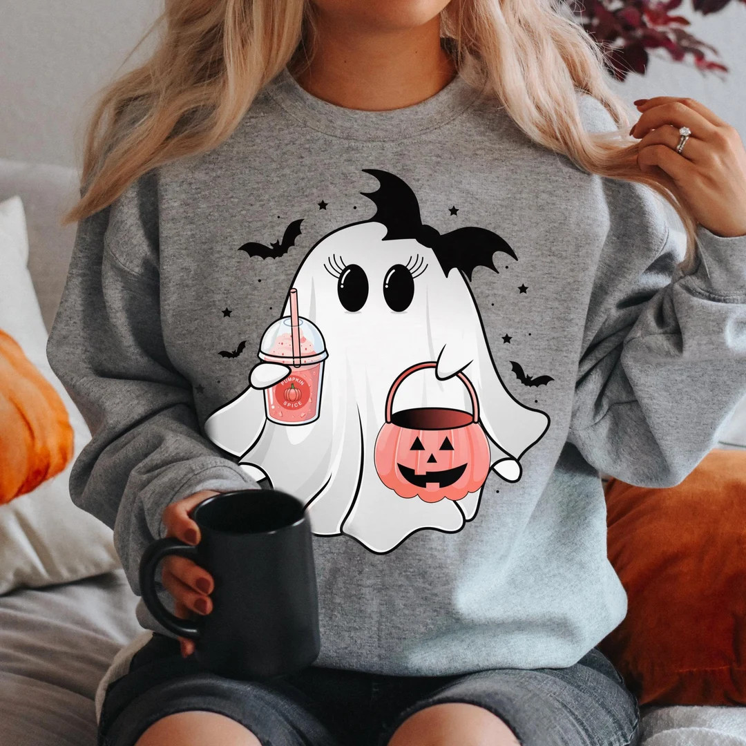 Halloween Ghost Sweatshirt, Cute Ghost Shirt, Womens Halloween Shirt, Cute Fall Shirt, Spooky Sea... | Etsy (US)